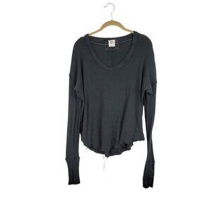 We The Free Colby Long Sleeve Tee M Black Scoop Neck Oversized Distressed